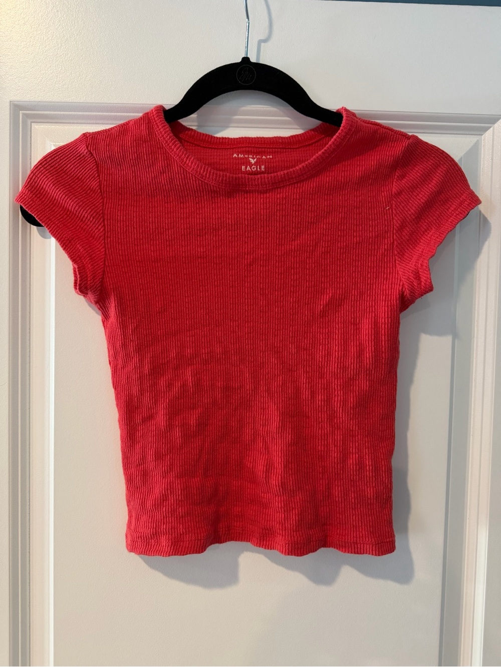 American Eagle Outfitters Red Ribbed Short Sleeve Tee